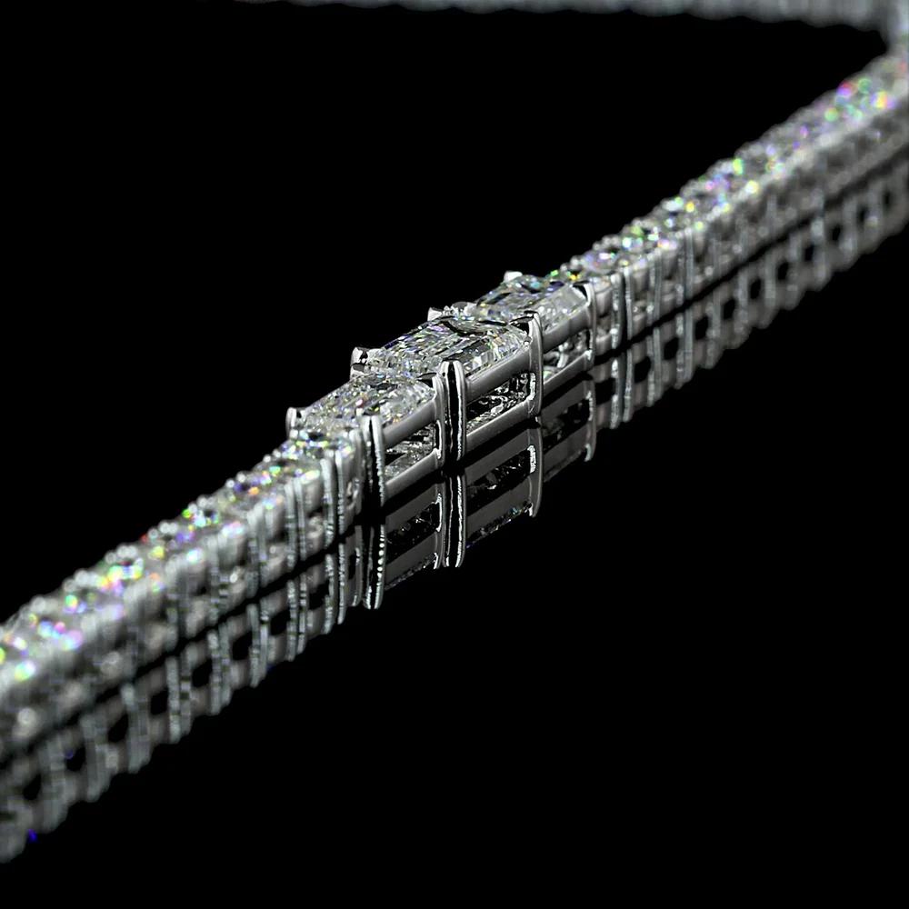 14K White Gold 17.5" Special Necklace with North-South Prong Set Emerald Cut Lab Diamond Center and Brilliant Accent Stones - 7.30 Carats Total Diamond Weight - Covaloro Fine Jewelry - Image 4