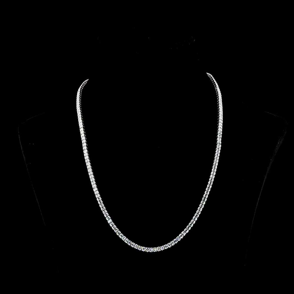 14K White Gold 17.5" Tennis Necklace with Prong Set Antique Cushion Cut Lab Diamonds - 33.62 Carat Total Weight - Covaloro Fine Jewelry