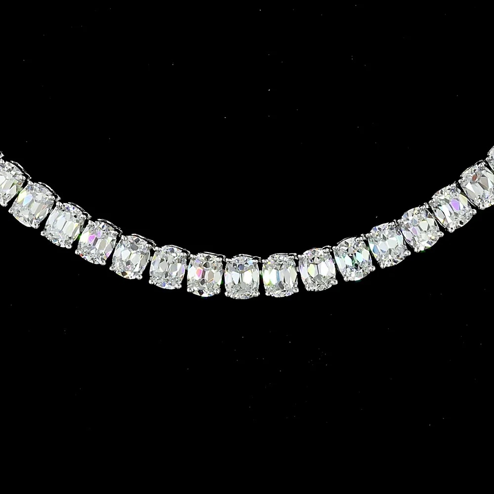 14K White Gold 17.5" Tennis Necklace with Prong Set Antique Cushion Cut Lab Diamonds - 33.62 Carat Total Weight - Covaloro Fine Jewelry - Image 2