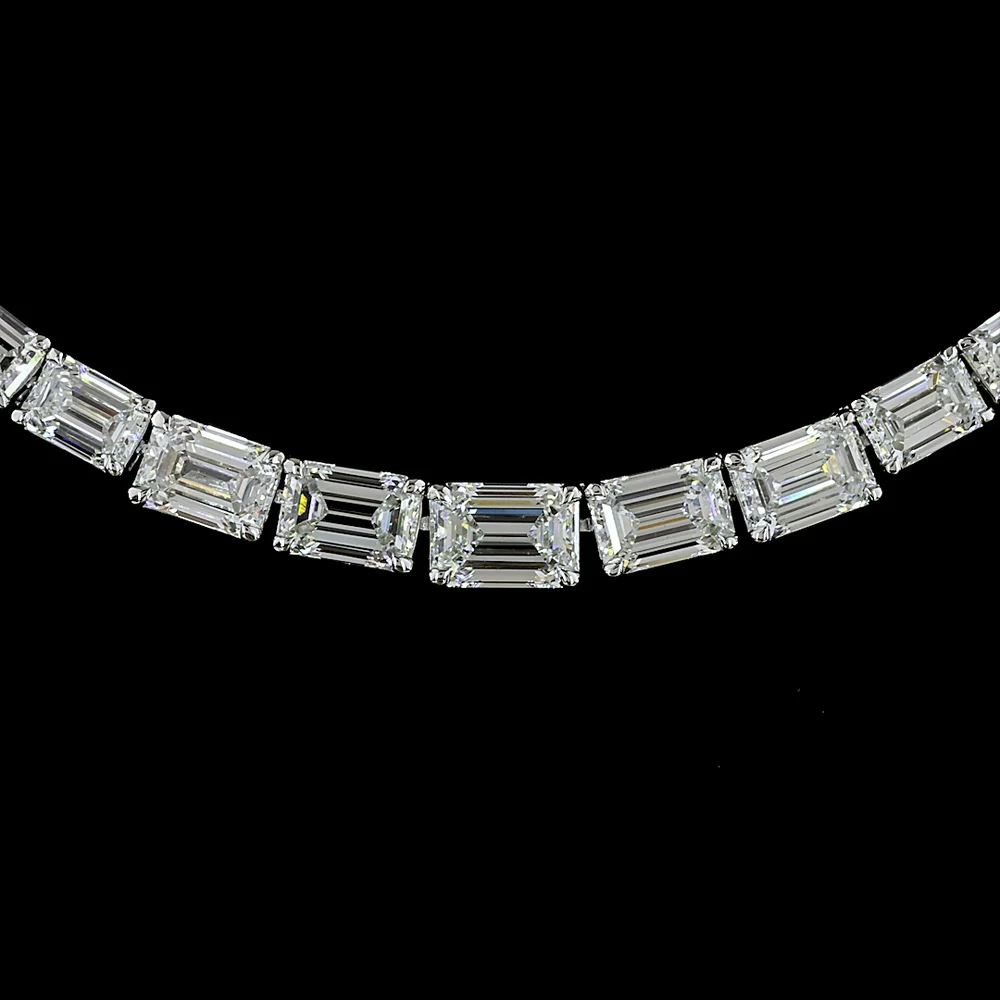 14K White Gold 17" Graduated Riviera Necklace with 13.75 Carats of Emerald Cut Lab Diamonds in E-F VS Quality - Covaloro Fine Jewelry - Image 2