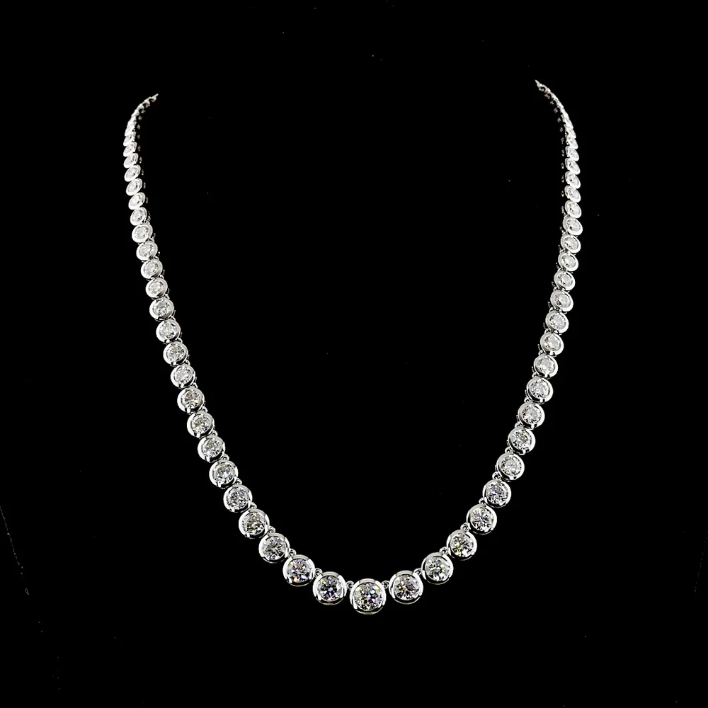 14K White Gold 17" Graduated Riviera Necklace with 86 Bezel-Set Round Lab Diamonds - 23.34 Total Carat Weight, E-F Color, VS Clarity - Covaloro Fine Jewelry
