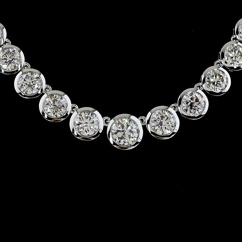 14K White Gold 17" Graduated Riviera Necklace with 86 Bezel-Set Round Lab Diamonds - 23.34 Total Carat Weight, E-F Color, VS Clarity - Covaloro Fine Jewelry - Image 2