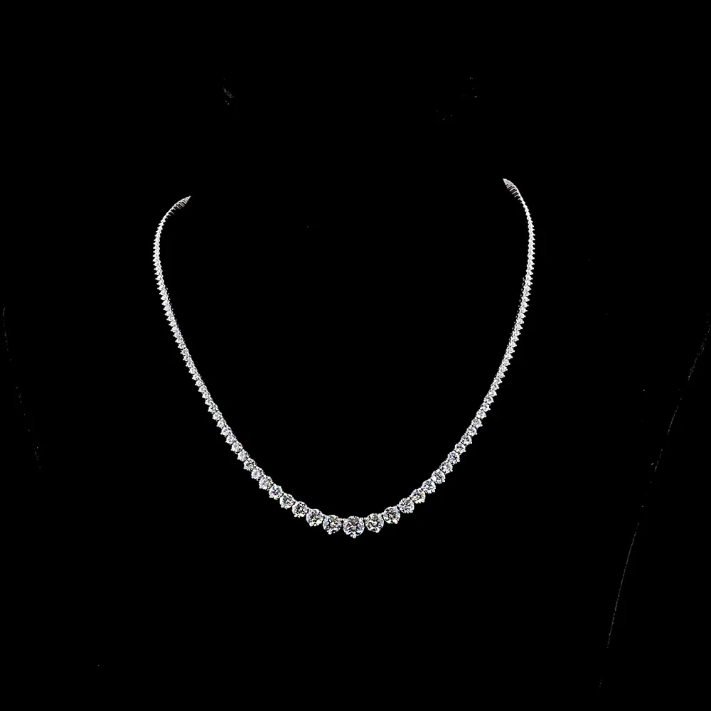14K White Gold 17" Graduating Riviera Necklace with Prong Set Round Lab Diamonds - 10.65 Carat Total Diamond Weight - Covaloro Fine Jewelry
