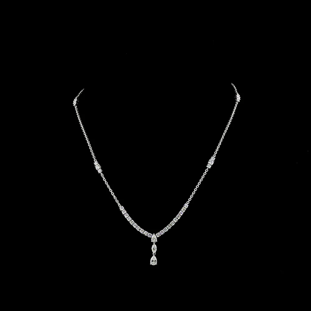14K White Gold 17-Inch Mixed Shape Necklace with Brilliant Round and Pear Cut Lab Diamonds - 3.04 Carat Total Weight - Covaloro Fine Jewelry