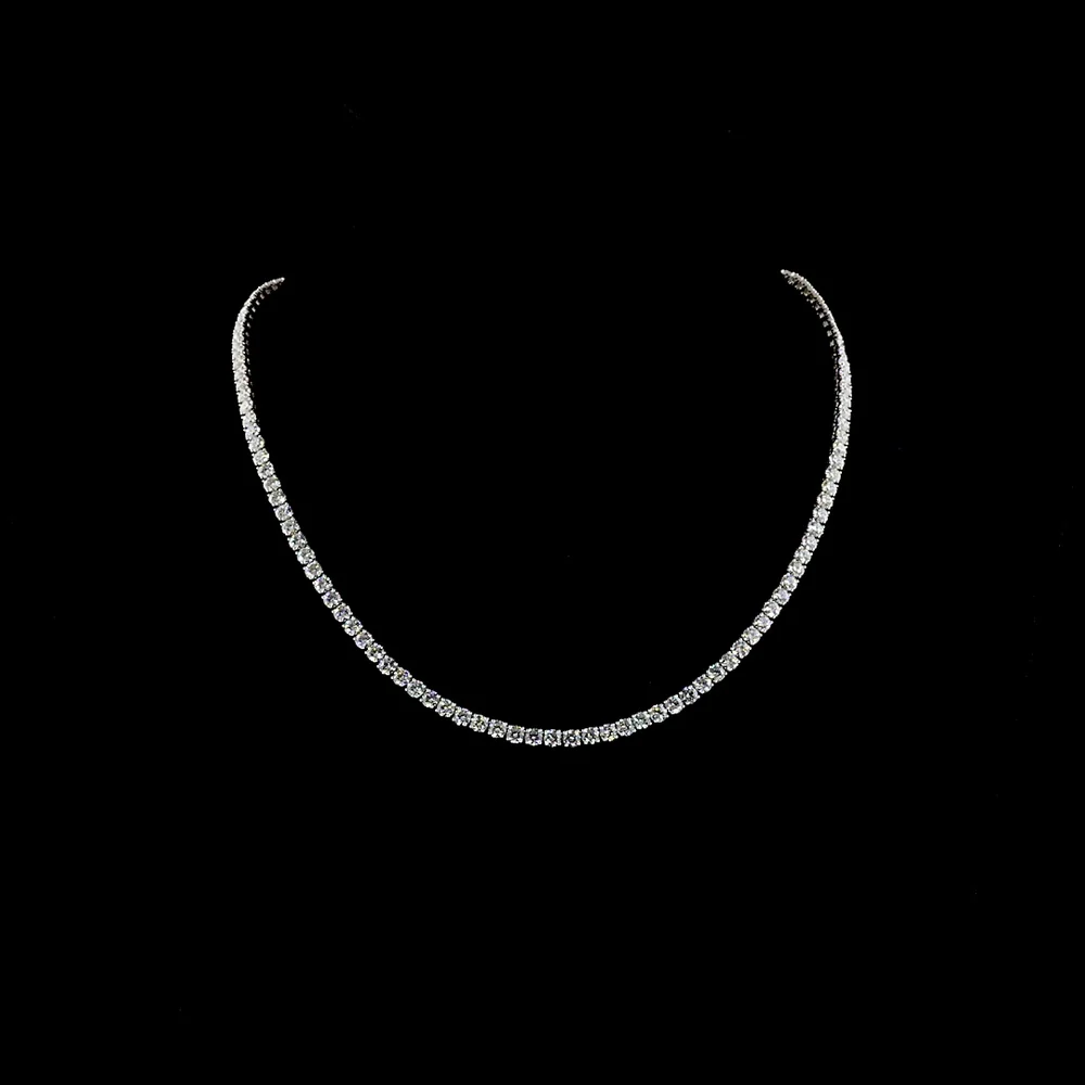 14K White Gold 17-Inch Tennis Necklace with 123 Round Brilliant Cut Lab Diamonds - 14.90 Carat Total Weight, F Color VS1 Clarity - Covaloro Fine Jewelry