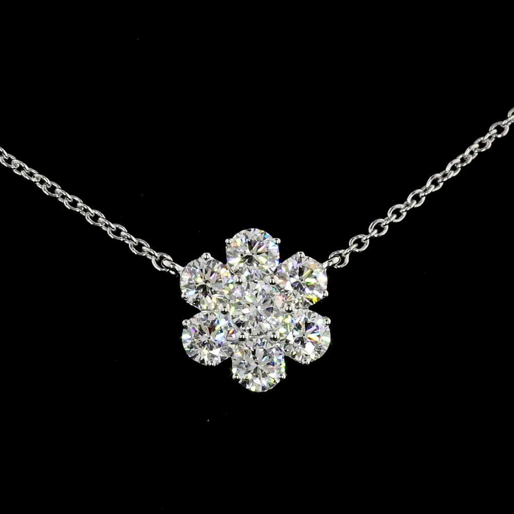 14K White Gold 17" Station Necklace with Five Floral Diamond Motifs and Brilliant Cut Round Lab Diamonds - 4.88 Carats Total Diamond Weight - Covaloro Fine Jewelry - Image 2