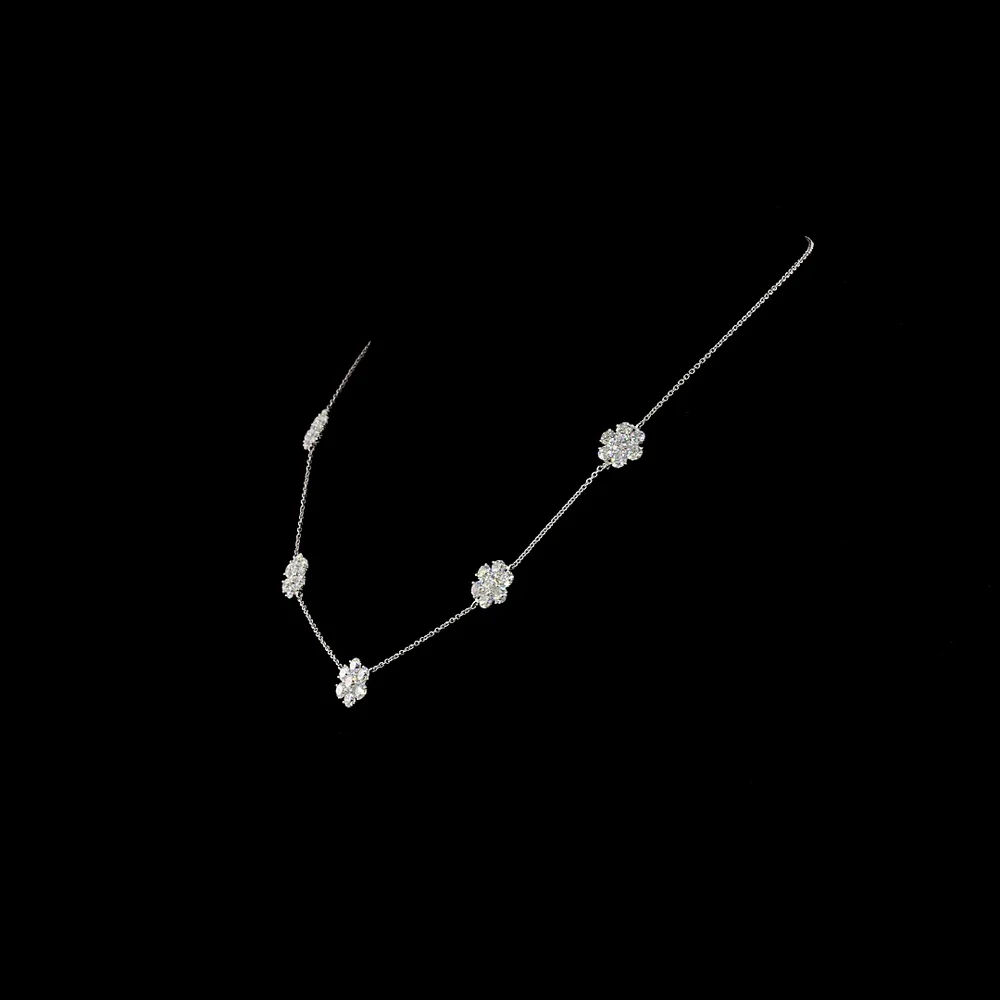 14K White Gold 17" Station Necklace with Five Floral Diamond Motifs and Brilliant Cut Round Lab Diamonds - 4.88 Carats Total Diamond Weight - Covaloro Fine Jewelry - Image 3