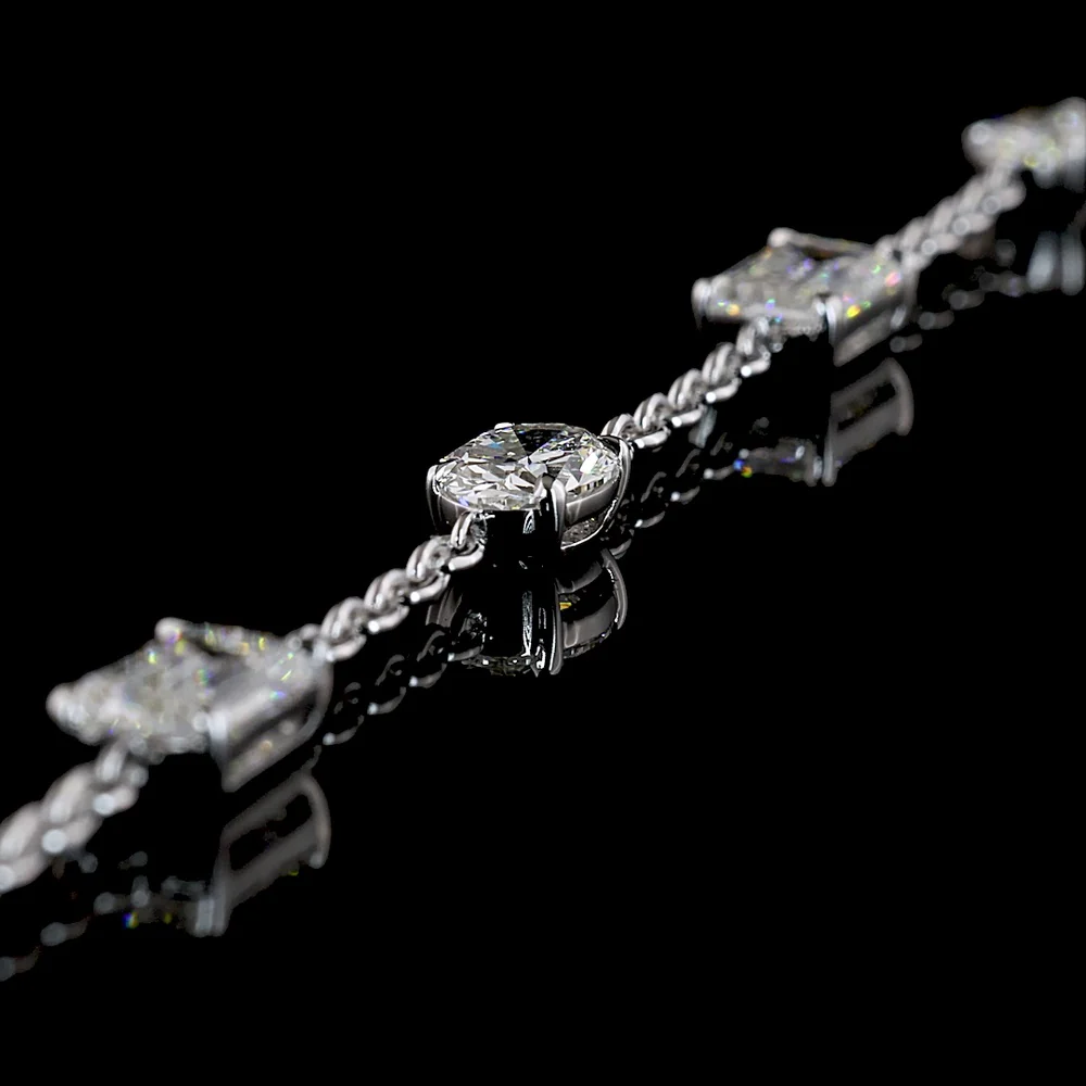 14K White Gold 17" Station Necklace with Mixed Shape Lab Diamonds (Emerald, Oval, Marquise) in East-West Prong Setting - 5.94 Carat Total Weight - Covaloro Fine Jewelry - Image 2