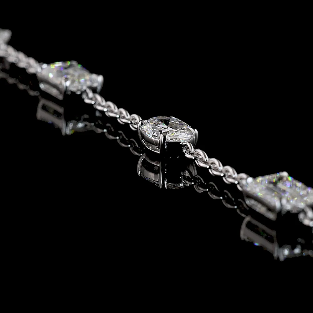 14K White Gold 17" Station Necklace with Mixed Shape Lab Diamonds (Emerald, Oval, Marquise) in East-West Prong Setting - 5.94 Carat Total Weight - Covaloro Fine Jewelry - Image 3