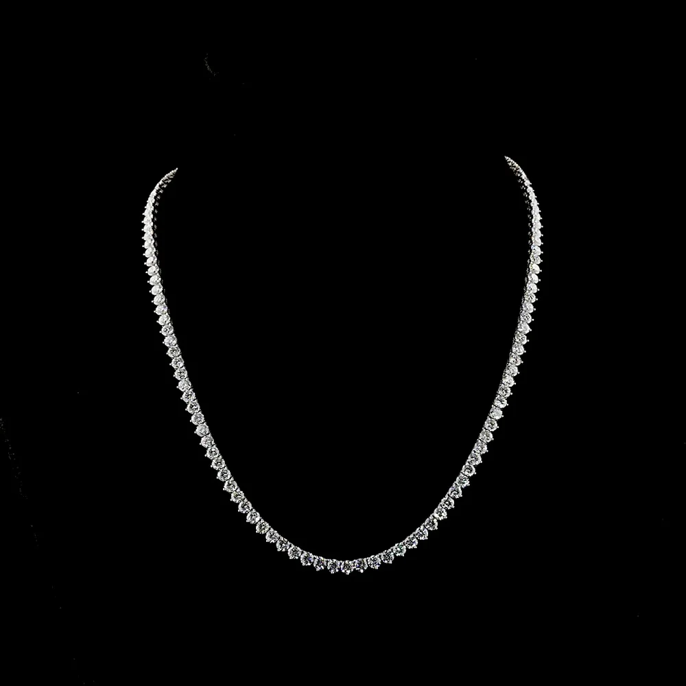 14K White Gold 17" Tennis Necklace with 122 Lab-Grown Round Brilliant Cut Diamonds - 18.87 Carat Total Weight, E-F Color, VS1 Clarity - Covaloro Fine Jewelry