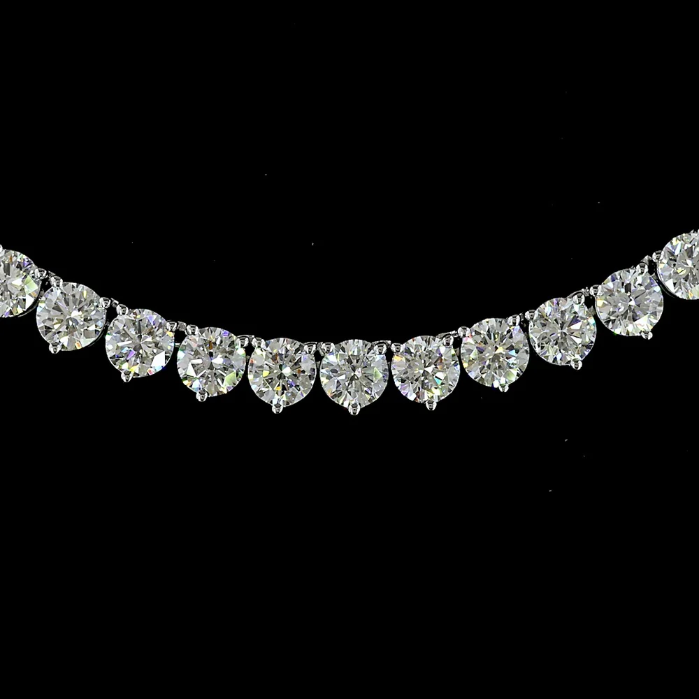 14K White Gold 17" Tennis Necklace with 122 Lab-Grown Round Brilliant Cut Diamonds - 18.87 Carat Total Weight, E-F Color, VS1 Clarity - Covaloro Fine Jewelry - Image 2