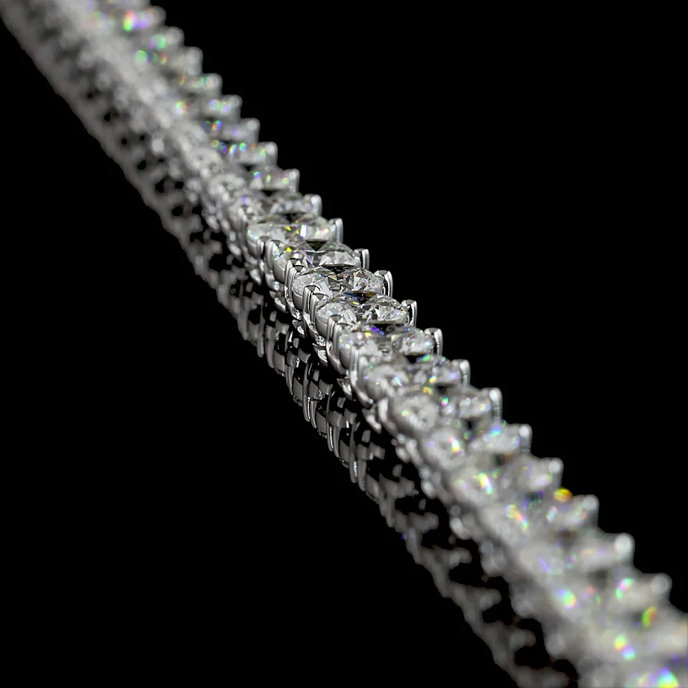 14K White Gold 17" Tennis Necklace with 122 Lab-Grown Round Brilliant Cut Diamonds - 18.87 Carat Total Weight, E-F Color, VS1 Clarity - Covaloro Fine Jewelry - Image 3