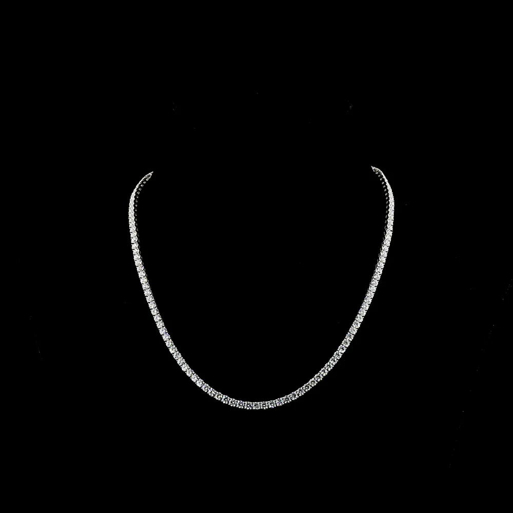 14K White Gold 17" Tennis Necklace with 134 Round Brilliant Cut Lab Diamonds - 13.77 Carat Total Weight (E-F Color, VS1 Clarity) - Covaloro Fine Jewelry