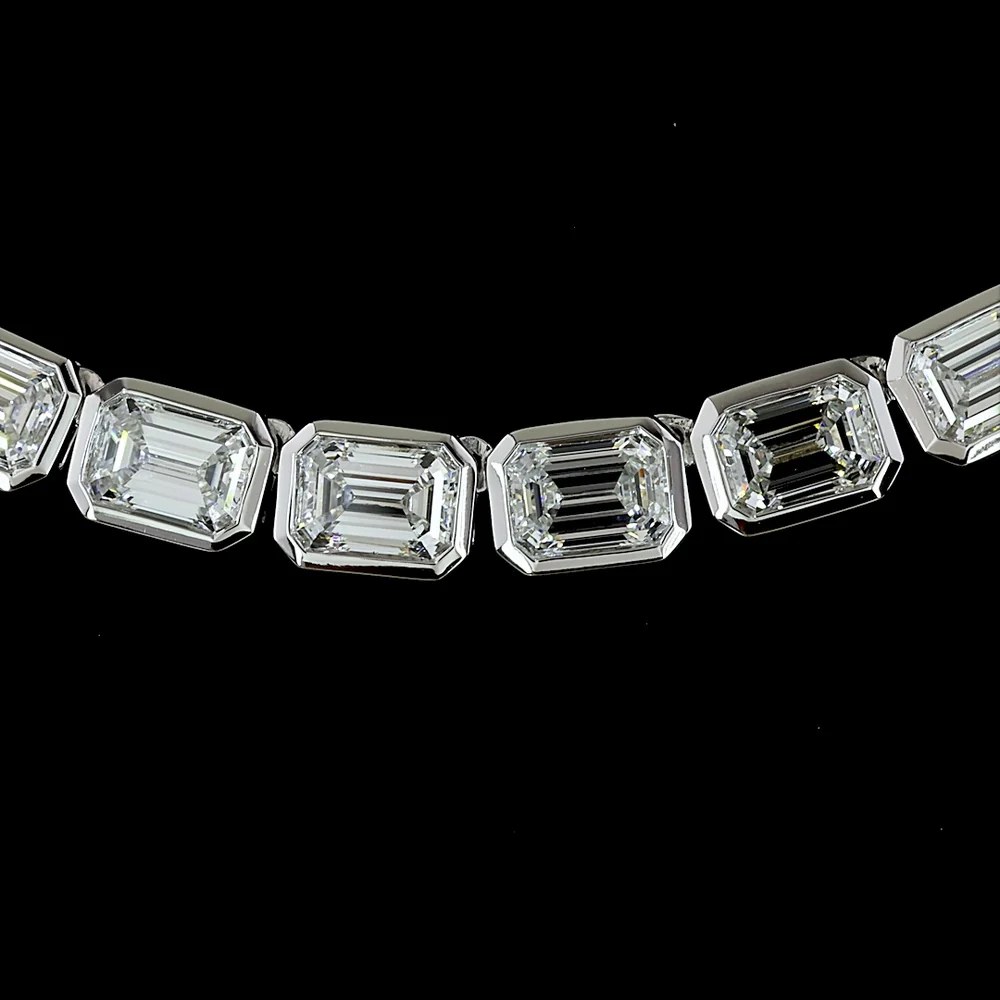 14K White Gold 17" Tennis Necklace with Bezel Set East-West Emerald Cut Lab Diamonds - 20.26 Carat Total Diamond Weight - Covaloro Fine Jewelry - Image 2