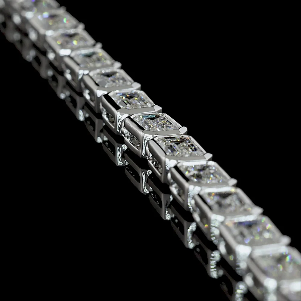 14K White Gold 17" Tennis Necklace with Bezel Set East-West Emerald Cut Lab Diamonds - 20.26 Carat Total Diamond Weight - Covaloro Fine Jewelry - Image 3