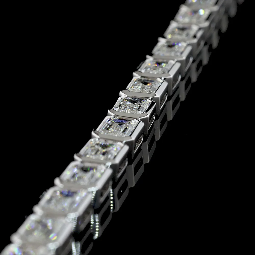 14K White Gold 17" Tennis Necklace with Bezel Set East-West Emerald Cut Lab Diamonds - 20.26 Carat Total Diamond Weight - Covaloro Fine Jewelry - Image 4