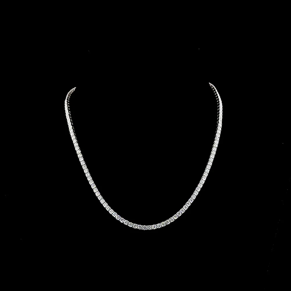 14K White Gold 17" Tennis Necklace with Prong Set Round Lab Diamonds - 12.55 Carat Total Weight - Covaloro Fine Jewelry