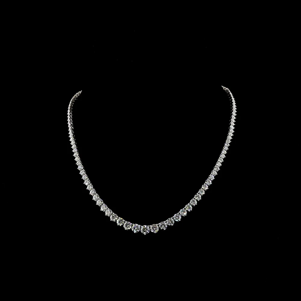 14K White Gold 18.07 Carats Total Weight Round Brilliant Lab Diamond Riviera Necklace with Graduated Prong Set Stones - E-F Color VS Clarity - Covaloro Fine Jewelry