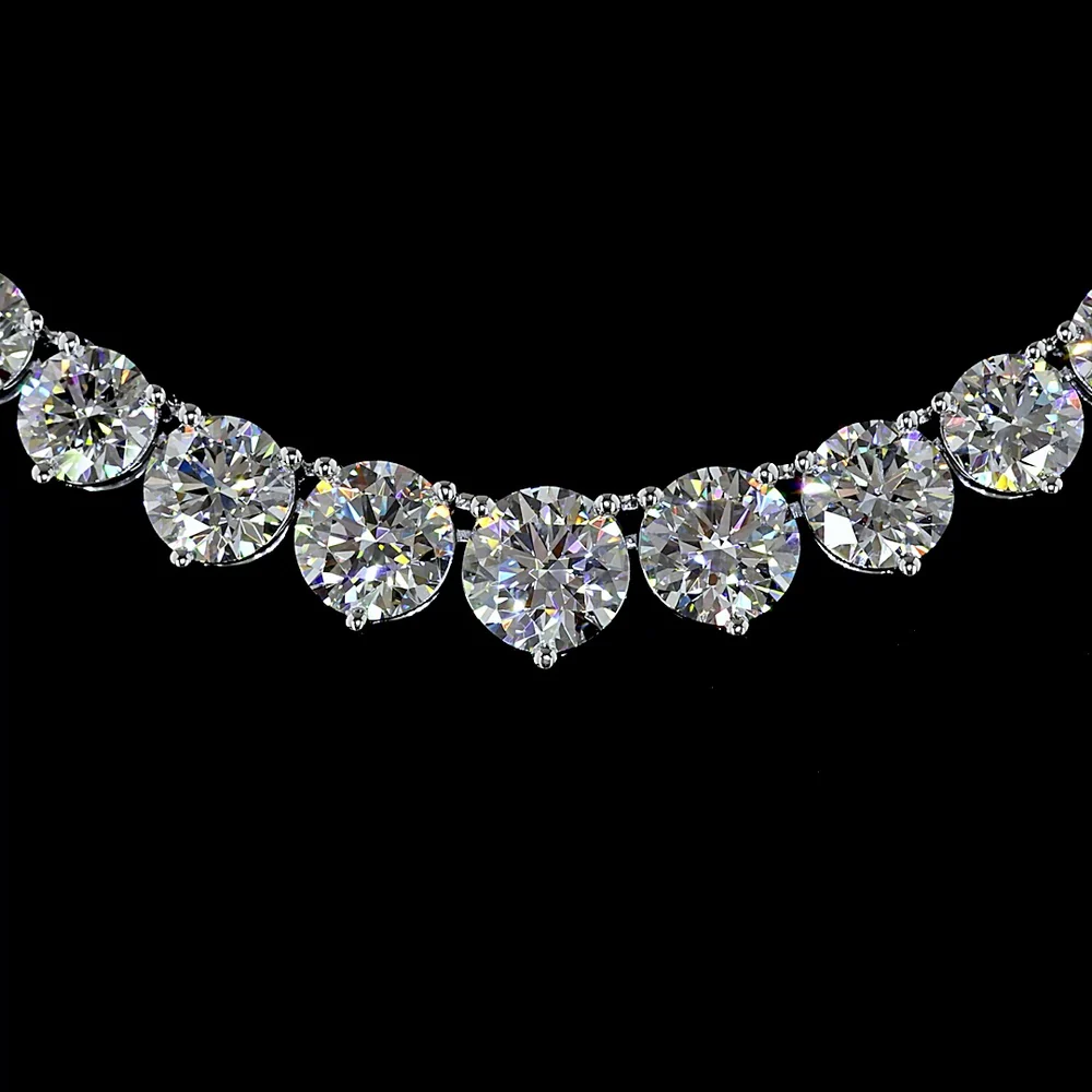 14K White Gold 18.07 Carats Total Weight Round Brilliant Lab Diamond Riviera Necklace with Graduated Prong Set Stones - E-F Color VS Clarity - Covaloro Fine Jewelry - Image 2