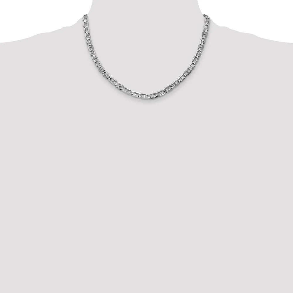 14K White Gold 18" Concave Anchor Chain with Lobster Clasp - 5.25mm Width by Oro Pregiato - Image 4