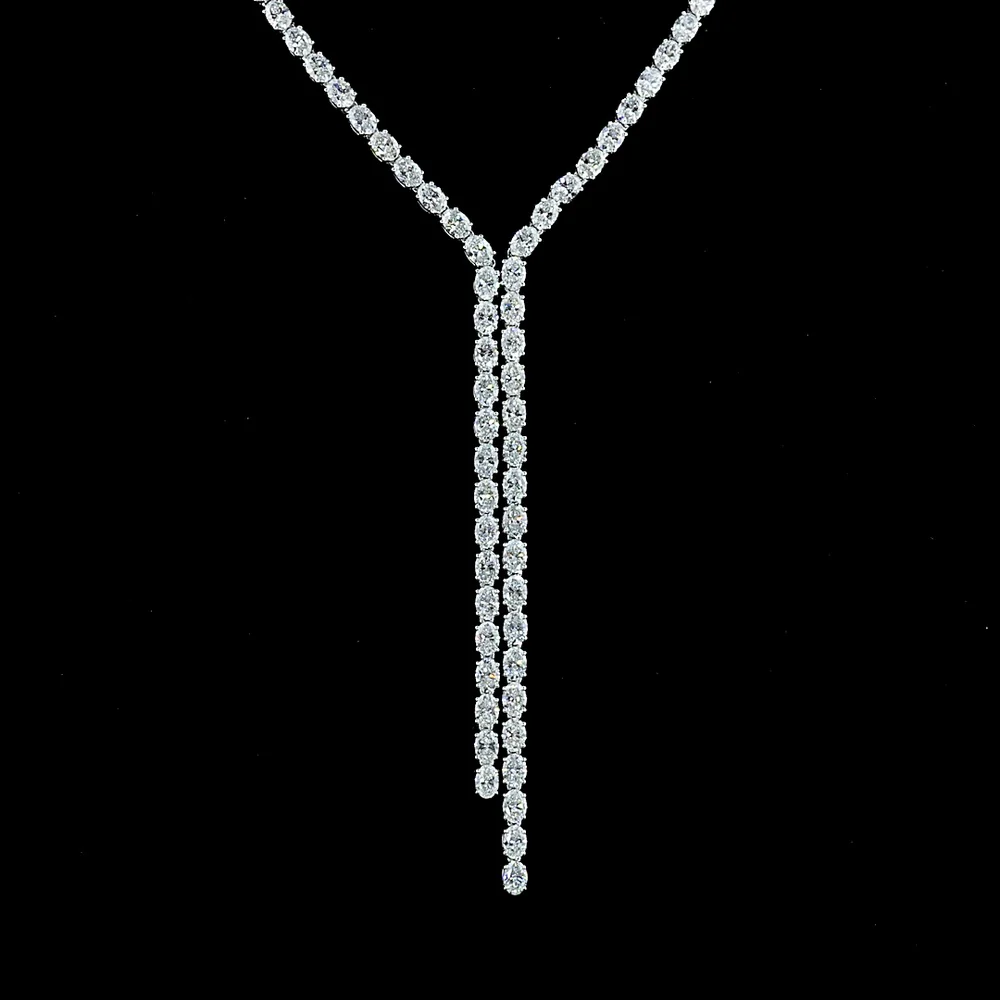 14K White Gold 18-Inch Lariat Necklace with 136 Prong-Set Oval Cut Lab Diamonds - 14.37 Carat Total Weight, E-F Color VS Clarity - Covaloro Fine Jewelry - Image 2