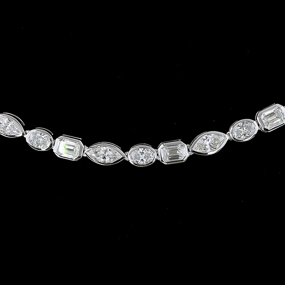 14K White Gold 18" Mixed Shape Tennis Necklace with Bezel Set Emerald, Marquise, and Oval Lab Diamonds - 8.96 Carats Total Diamond Weight - Covaloro Fine Jewelry - Image 2