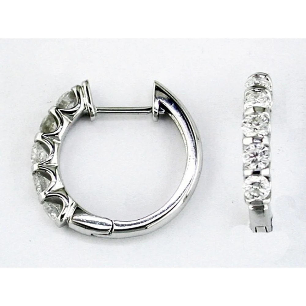14K White Gold 18mm Hoop Earrings with Round Diamonds - 1.00 Carat Total Diamond Weight - Royal Jewelry