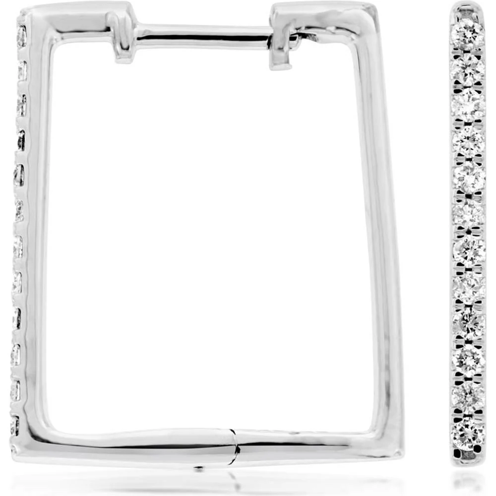 14K White Gold 18mm Square Hoop Earrings with Round Diamonds - 0.21 Carat Total Diamond Weight - Royal Jewelry