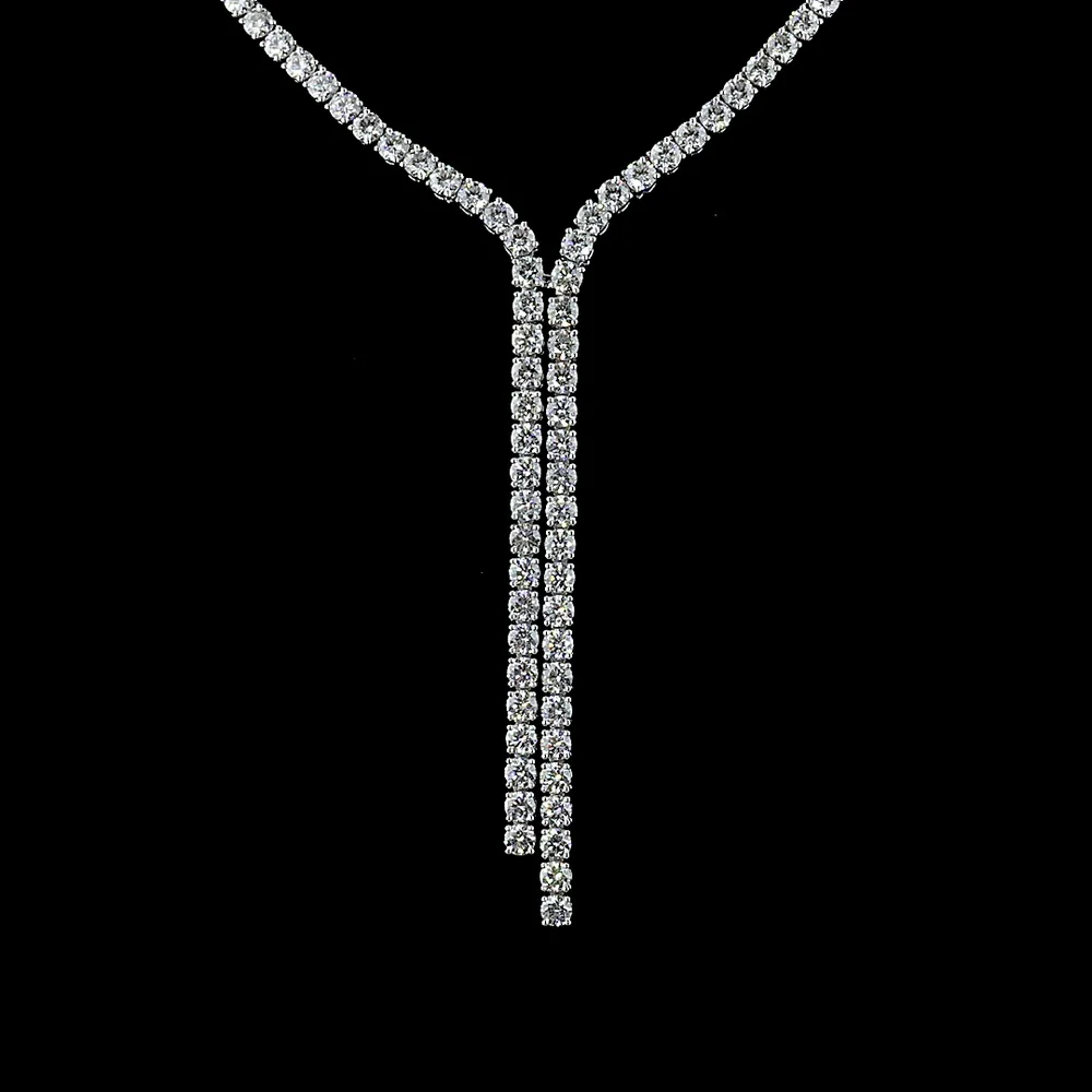 14K White Gold 19.65 Carat Lariat Necklace with 160 Prong-Set Round Lab Diamonds in E-F Color and VS Clarity - Covaloro Fine Jewelry - Image 2