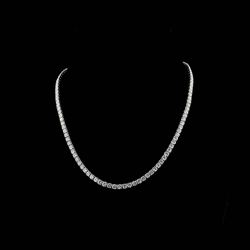 14K White Gold 19.99 Carat Tennis Necklace with 110 Round Brilliant Cut Lab Diamonds - E-F Color VS Clarity - Covaloro Fine Jewelry