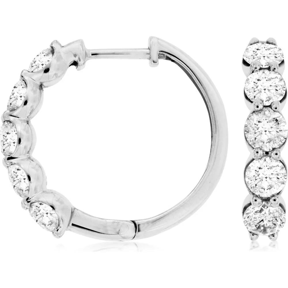 14K White Gold 19mm Hoop Earrings with Prong Set Round Diamonds - 2.00 Carat Total Diamond Weight - Royal Jewelry