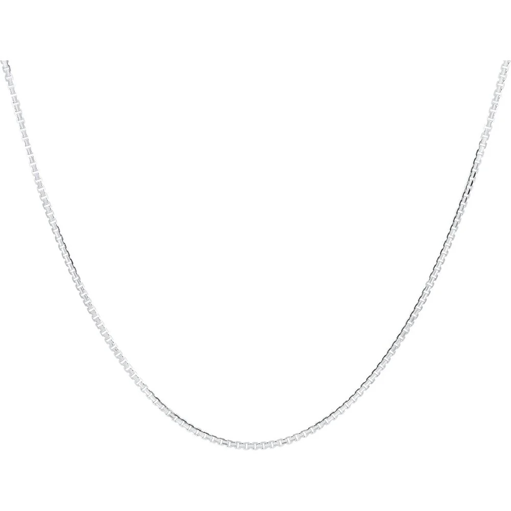 14K White Gold 1mm Box Chain Necklace - 18" Length, 3.35g