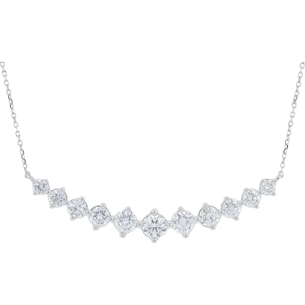 14K White Gold 2.00 Carat Lab Grown Diamond Station Necklace - Graduated Round Prong Set