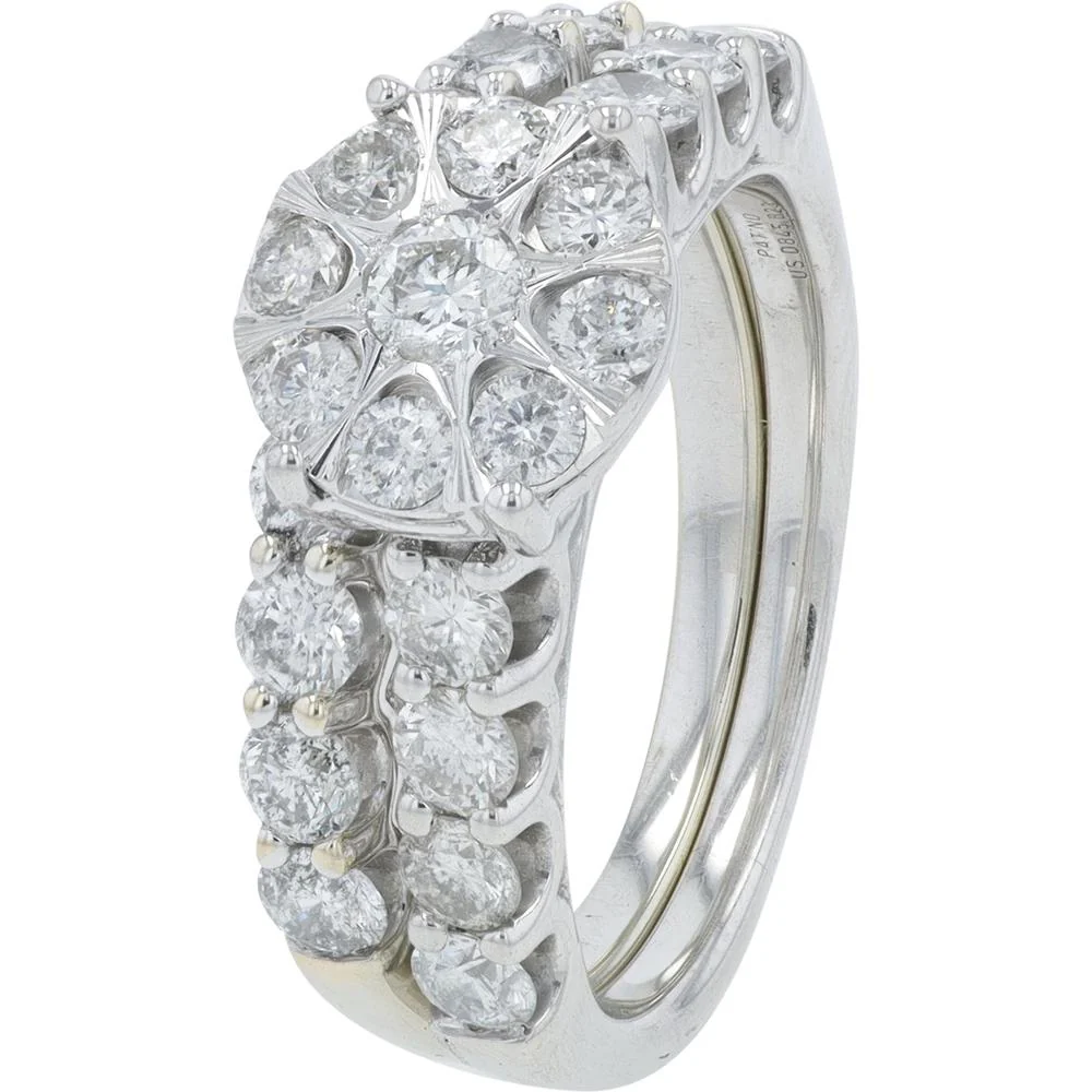 14K White Gold 2.00 Carat Total Diamond Bridal Ring with Floral Halo Design