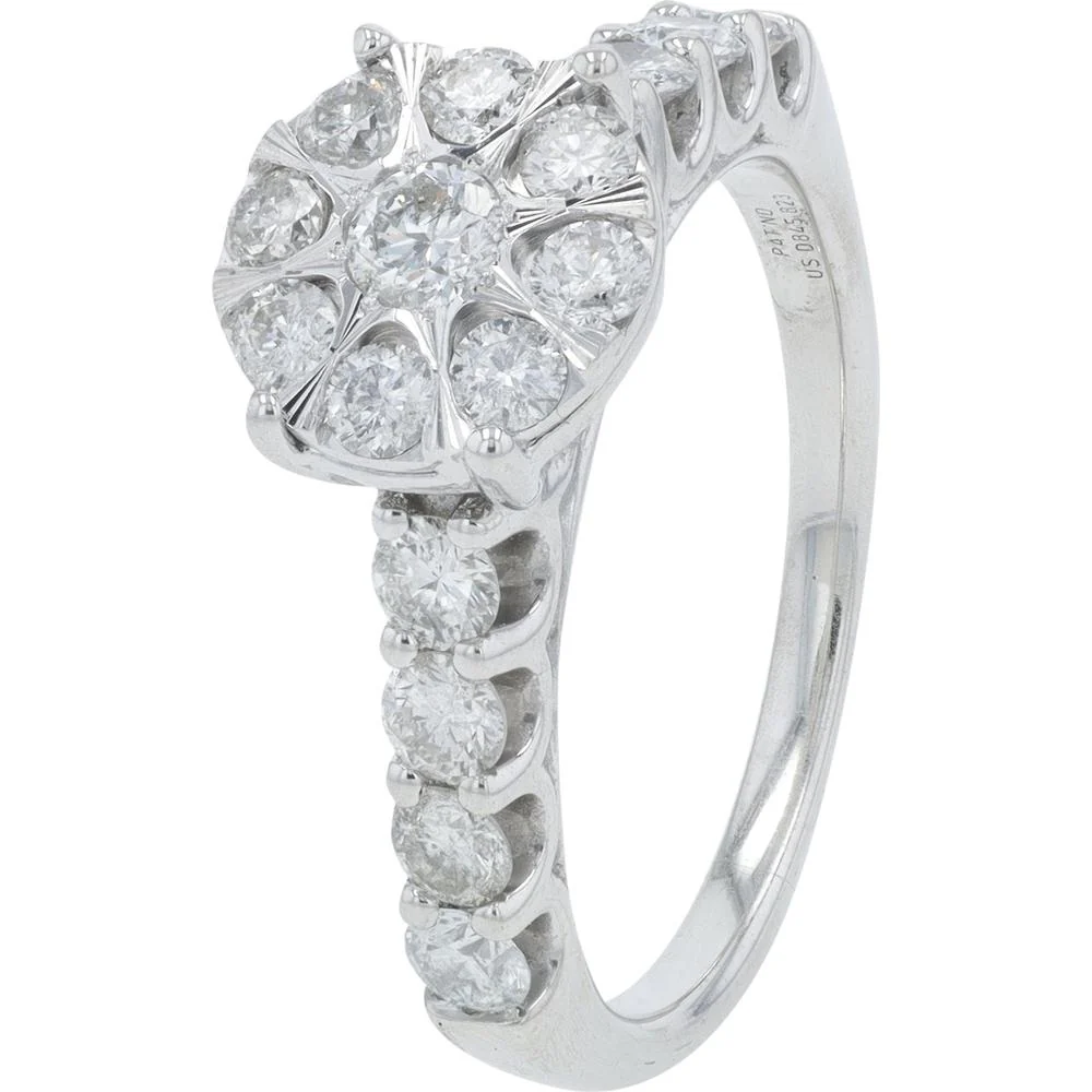 14K White Gold 2.00 Carat Total Diamond Bridal Ring with Floral Halo Design - Image 3