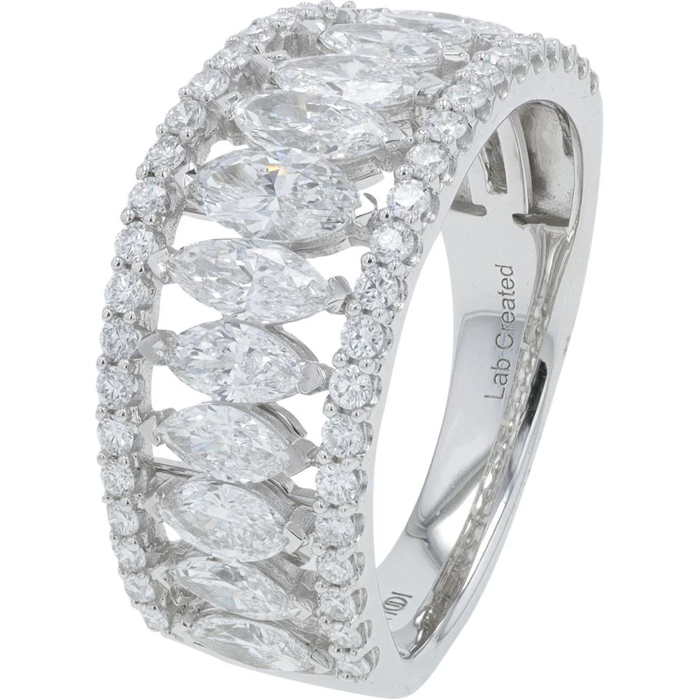 14K White Gold 2.00 Carat Total Weight Lab Grown Marquise and Round Diamond Eternity Ring