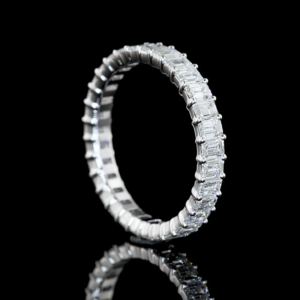 14K White Gold 2.00 Carats Total Diamond Weight Eternity Band with Shared-Prong Set Emerald Cut Lab Diamonds - E-F Color, VS Clarity, 31 Stones - Covaloro Fine Jewelry - Image 3