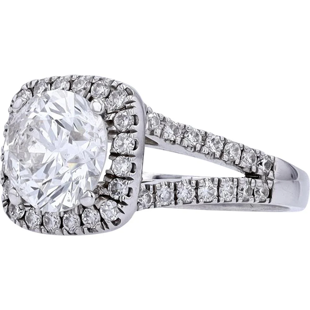 14K White Gold 2.11 Carat Round Brilliant Cut Diamond Halo Ring - 2.61 Carat Total Diamond Weight - Image 2