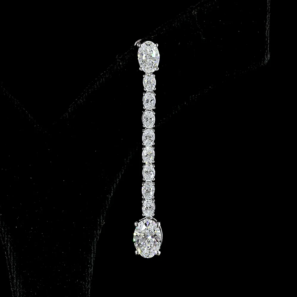 14K White Gold 2.17" Oval Lab Diamond Hanging Drop Earrings with Prong Set Stones - 4.72 Carats Total Diamond Weight - Covaloro Fine Jewelry - Image 2