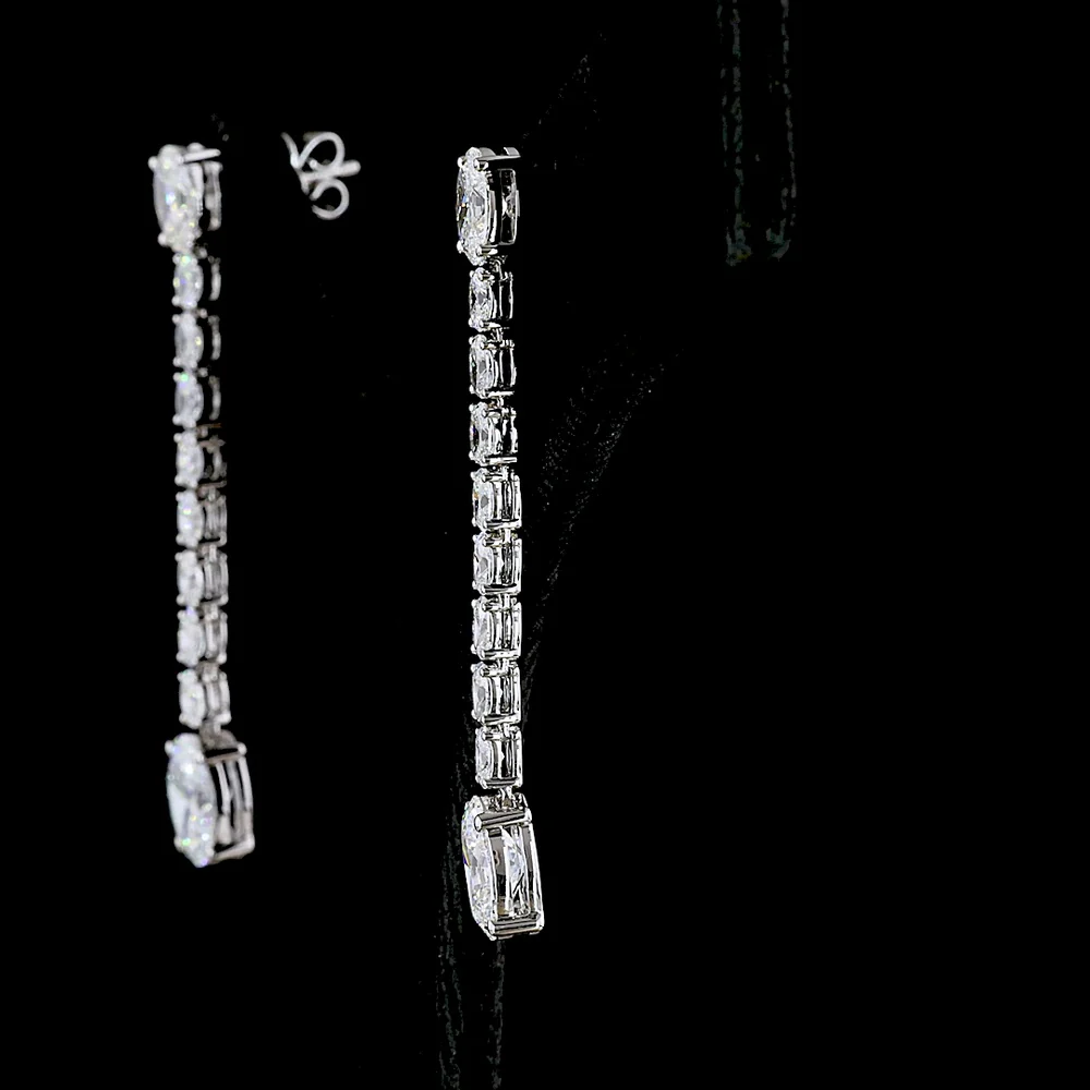 14K White Gold 2.17" Oval Lab Diamond Hanging Drop Earrings with Prong Set Stones - 4.72 Carats Total Diamond Weight - Covaloro Fine Jewelry - Image 3