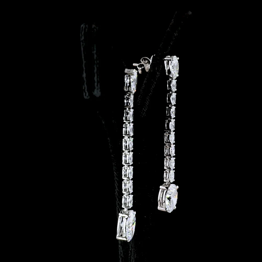 14K White Gold 2.17" Oval Lab Diamond Hanging Drop Earrings with Prong Set Stones - 4.72 Carats Total Diamond Weight - Covaloro Fine Jewelry - Image 4