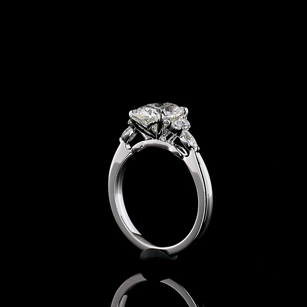 14K White Gold 2.24 Carat Lab Grown Diamond Ring featuring a 2.00 Carat Cushion Brilliant Center and Marquise Cut Side Stones in Prong Setting - IGI Certified E-F VS1 Quality - Covaloro Fine Jewelry - Image 3