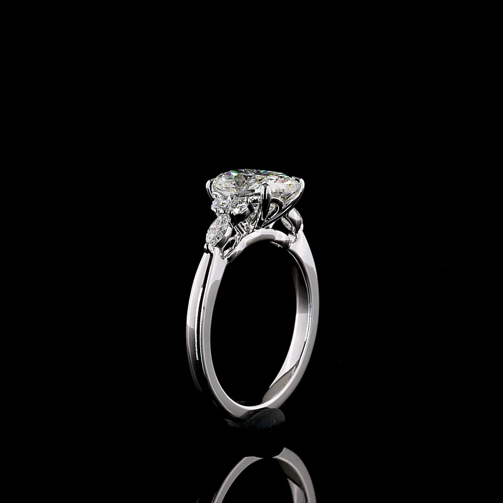 14K White Gold 2.24 Carat Lab Grown Diamond Ring featuring a 2.00 Carat Cushion Brilliant Center and Marquise Cut Side Stones in Prong Setting - IGI Certified E-F VS1 Quality - Covaloro Fine Jewelry - Image 4