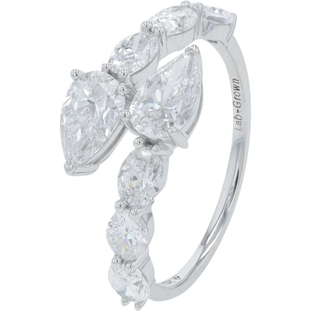 14K White Gold 2.25 Carat Lab Grown Diamond Bypass Ring - Pear and Marquise Cut