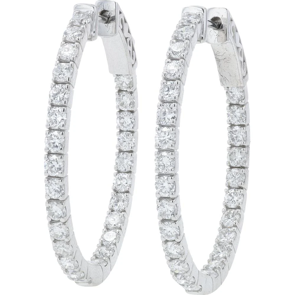 14K White Gold 2.37 Carat Inside - Out Diamond Hoops - 2.37 Carat Total Diamond Weight