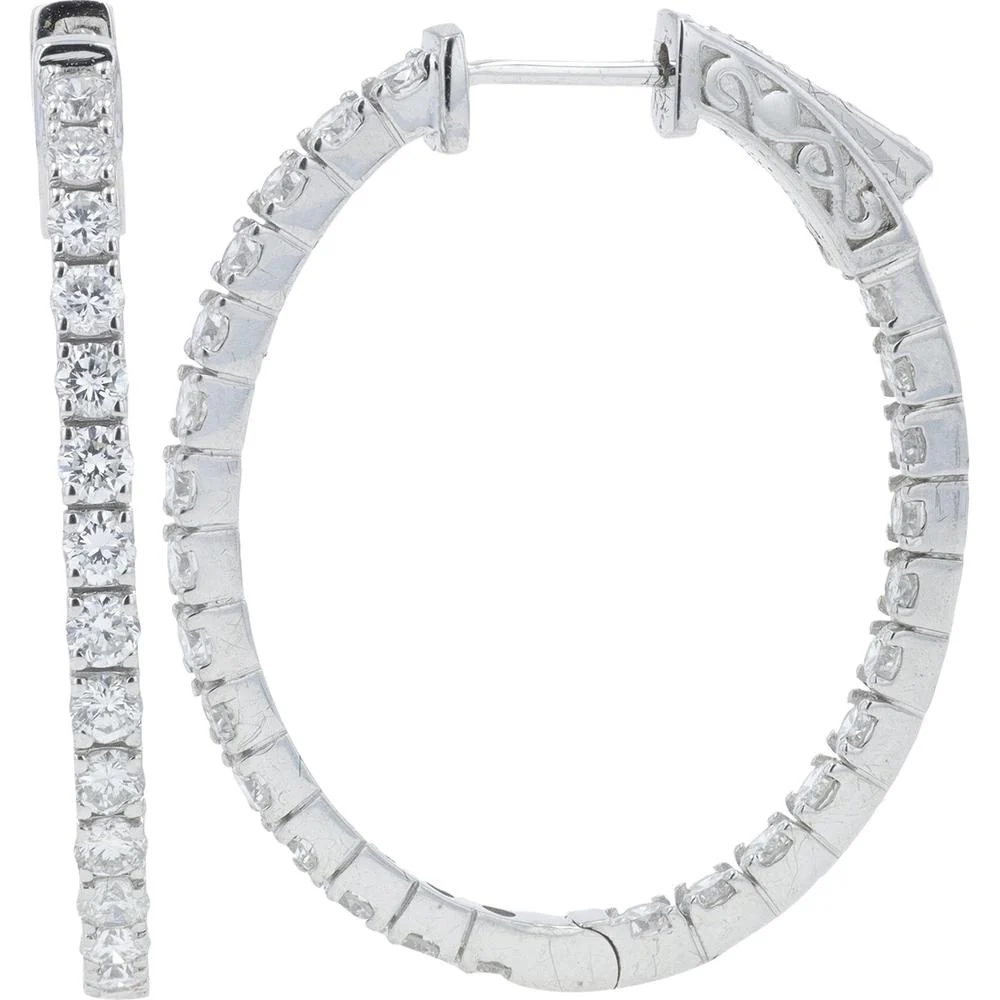 14K White Gold 2.37 Carat Inside - Out Diamond Hoops - 2.37 Carat Total Diamond Weight - Image 2