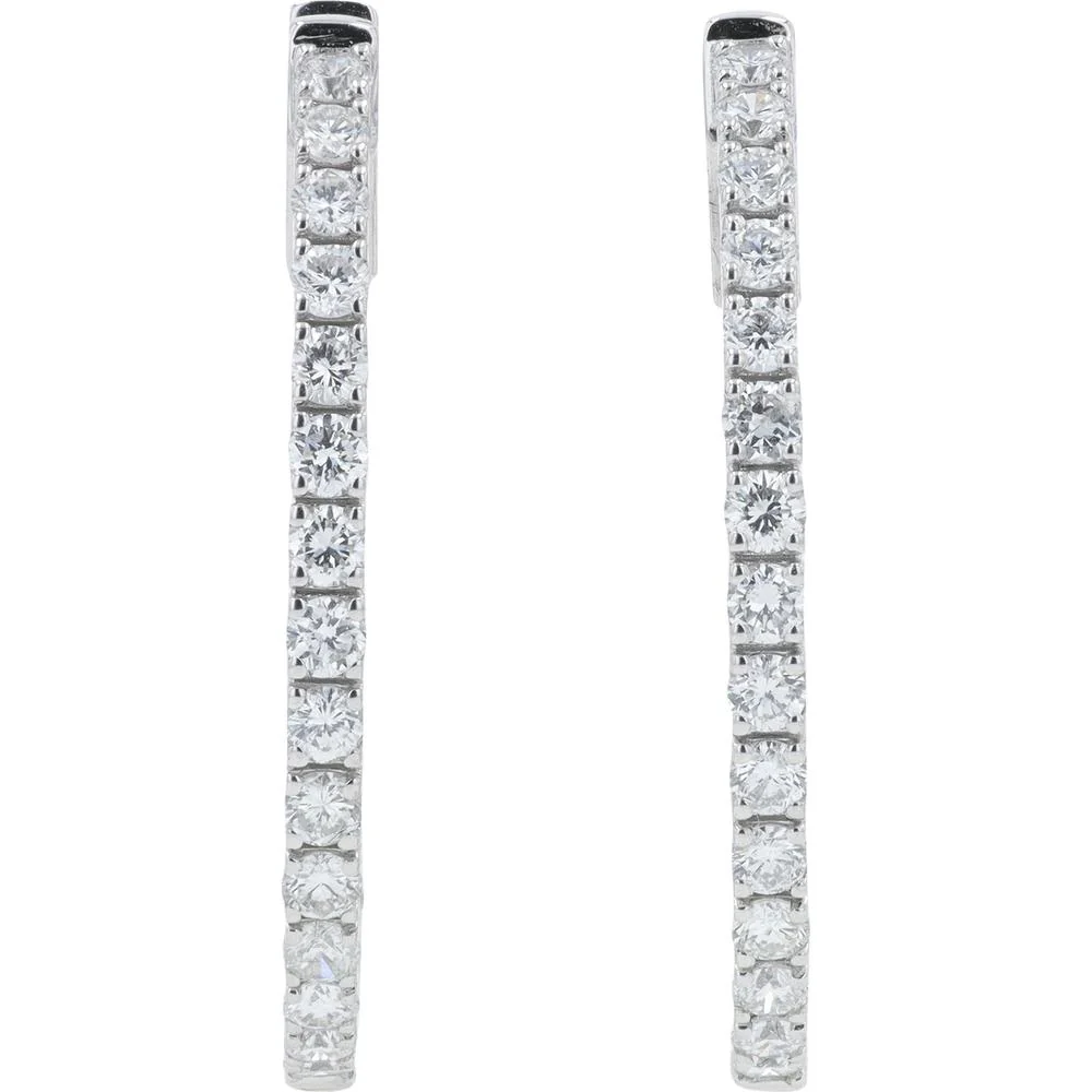 14K White Gold 2.37 Carat Inside - Out Diamond Hoops - 2.37 Carat Total Diamond Weight - Image 3