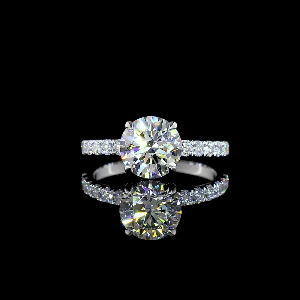 14K White Gold 2.46 Carat Round Brilliant Lab Grown Diamond Solitaire Shank Ring - D VVS2 IGI Certified - Covaloro Fine Jewelry