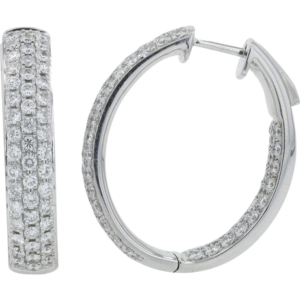 14K White Gold 2.49 Carat Diamond Inside - Out Hoop Earrings - Total Diamond Weight 2.49 Carat - Image 2