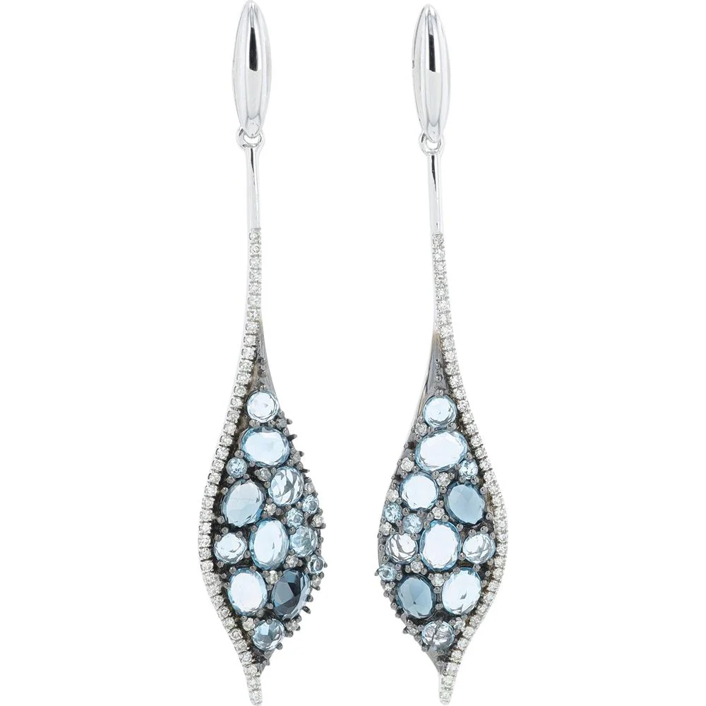 14K White Gold 2.50 Carat Blue Topaz Earrings with 0.35 Carat Diamond Accents
